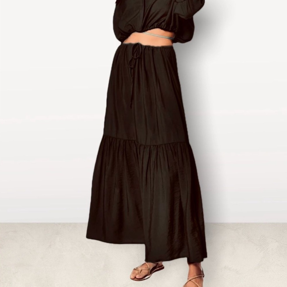 Young Fabulous & Broke YFB Peasant Maxi Skirt Black Boho Flowy Tiered